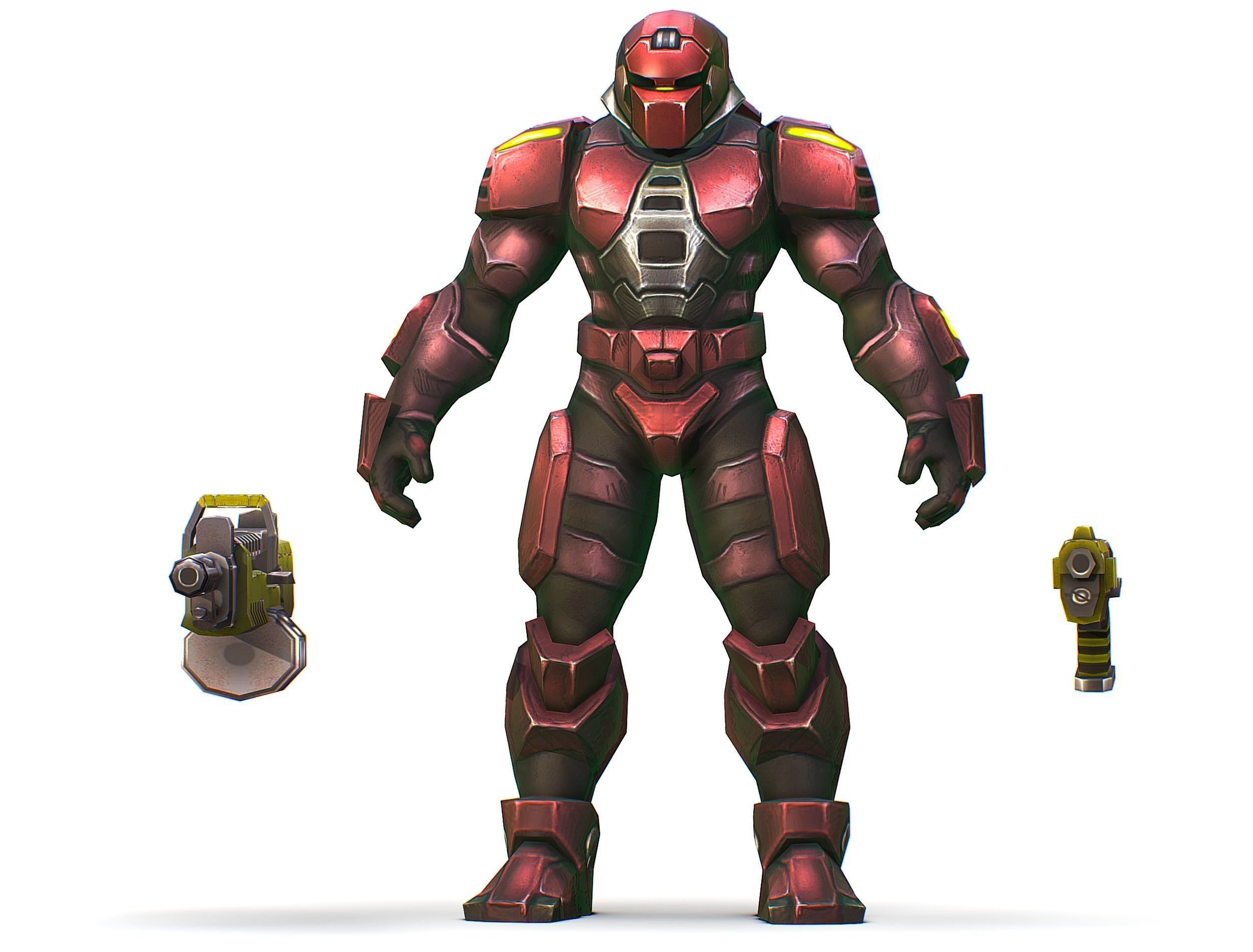 Male Cyborg Machine Gun Man with Automatic Rifle and Pistol Low-poly 3D model_24