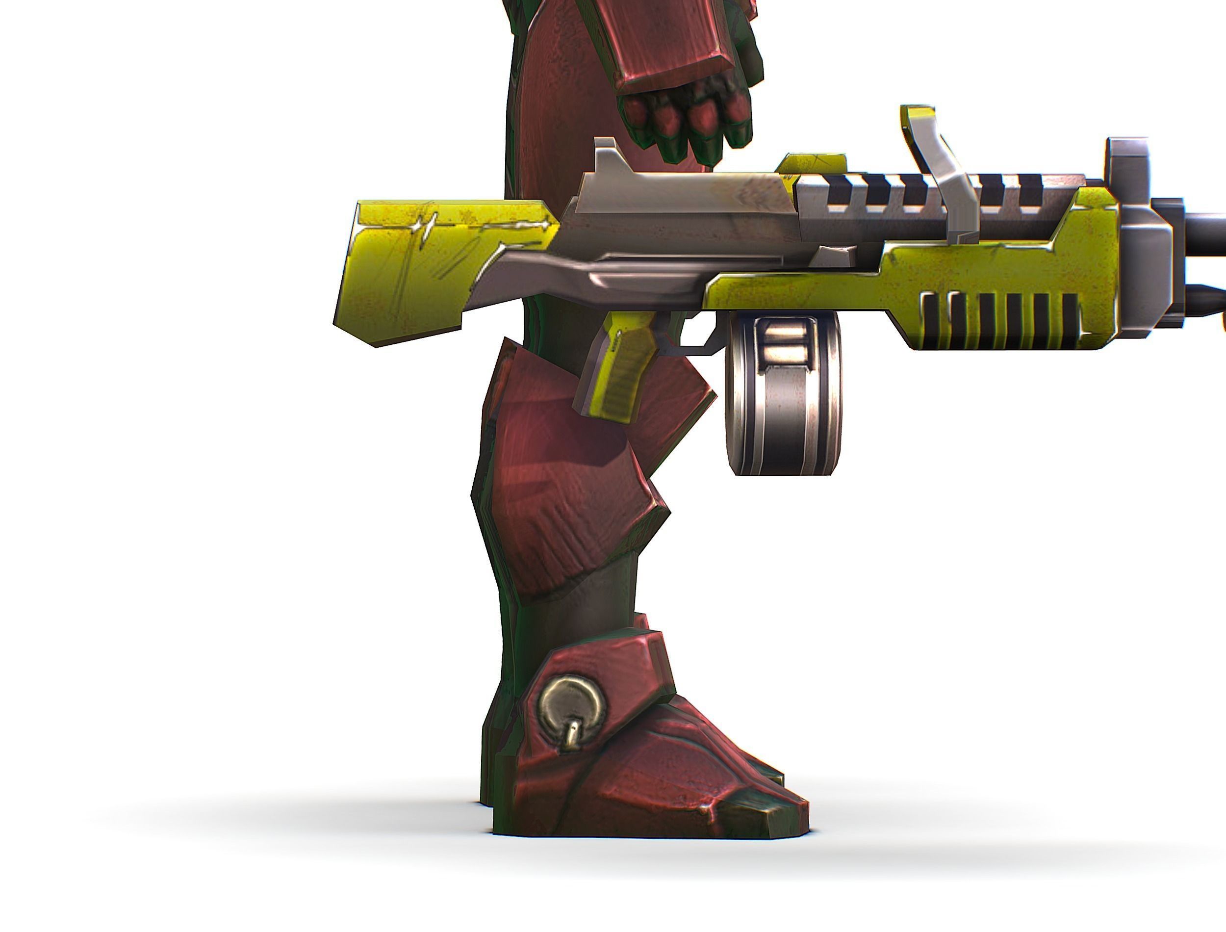 Male Cyborg Machine Gun Man with Automatic Rifle and Pistol Low-poly 3D model_33