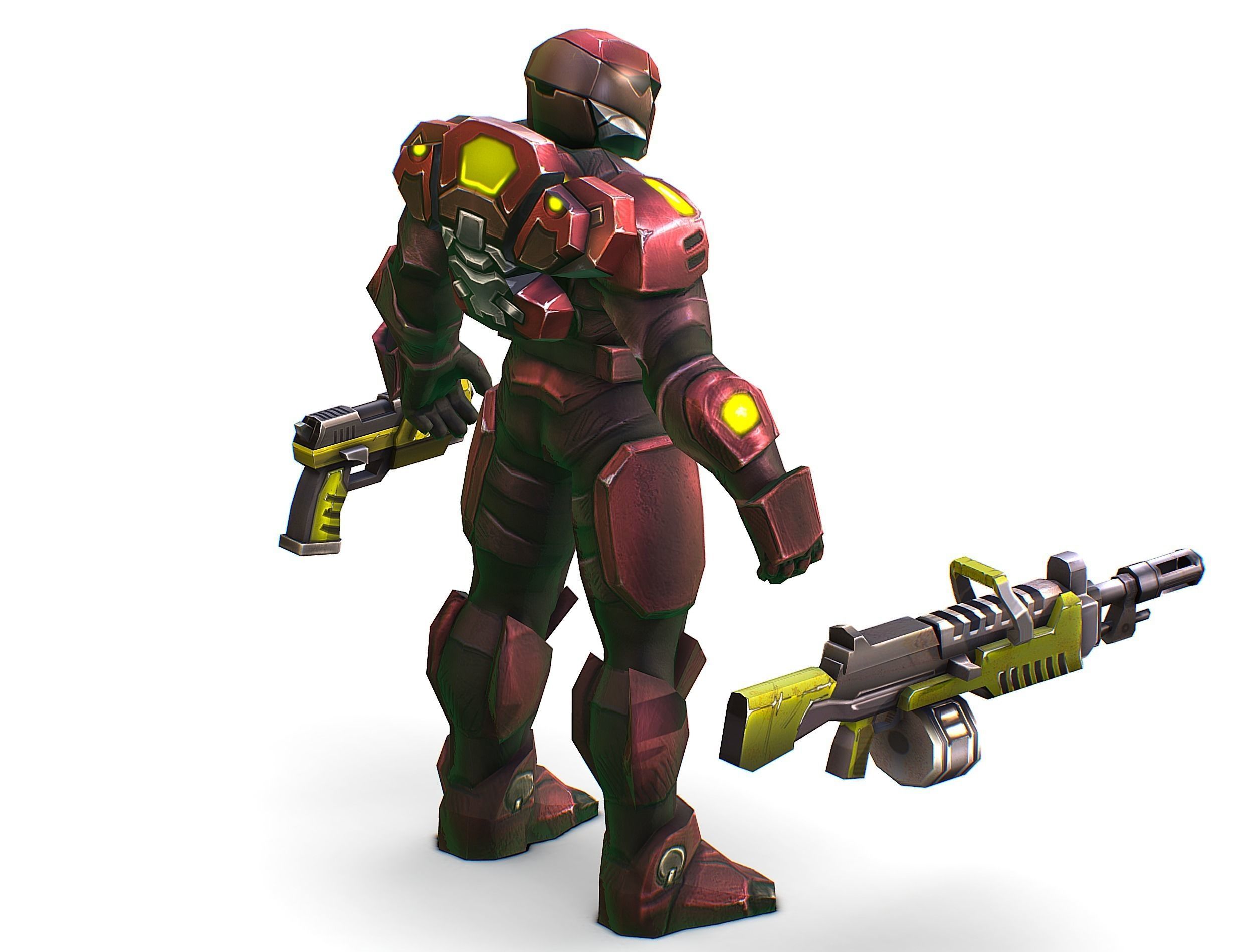 Male Cyborg Machine Gun Man with Automatic Rifle and Pistol Low-poly 3D model_39