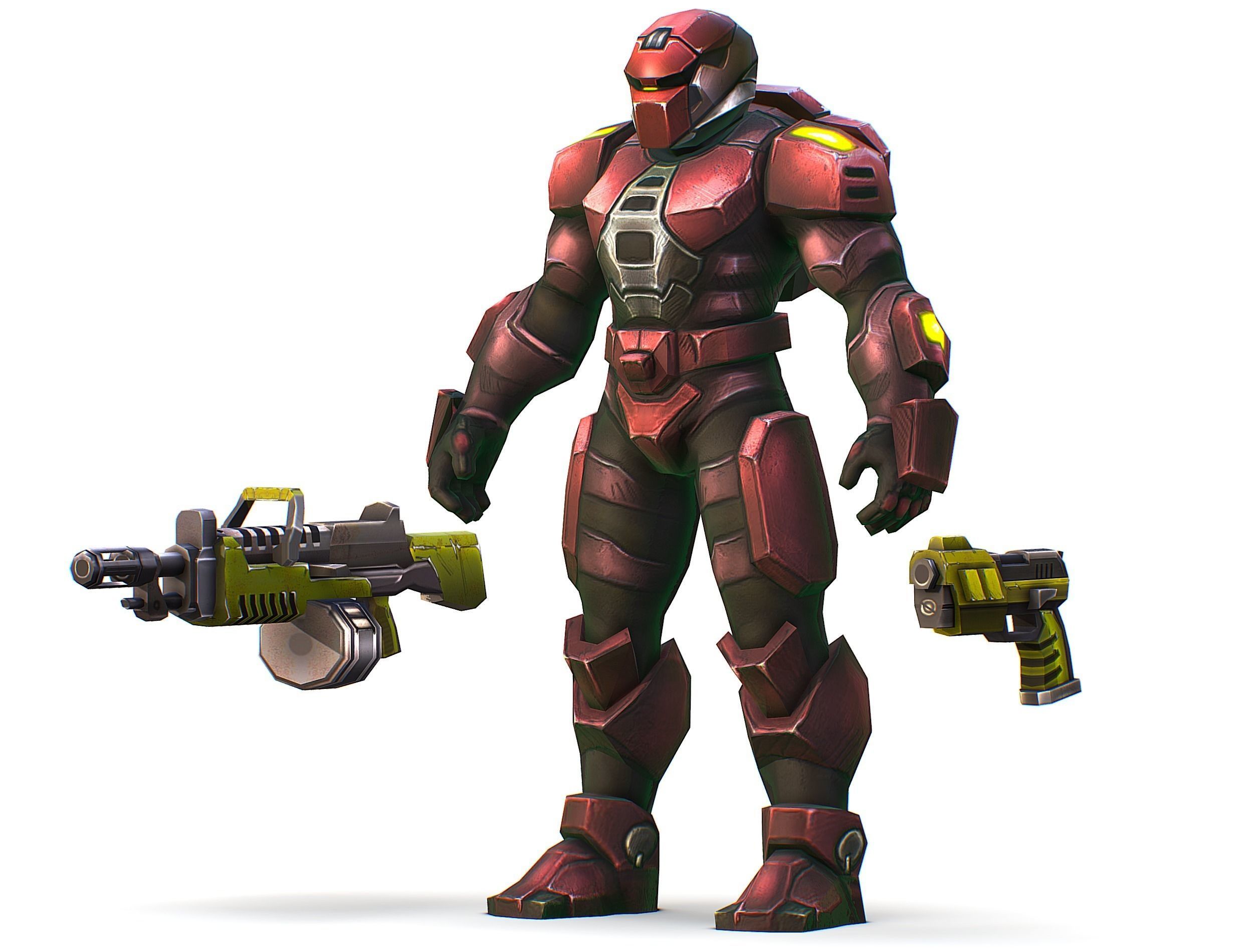 Male Cyborg Machine Gun Man with Automatic Rifle and Pistol Low-poly 3D model_22