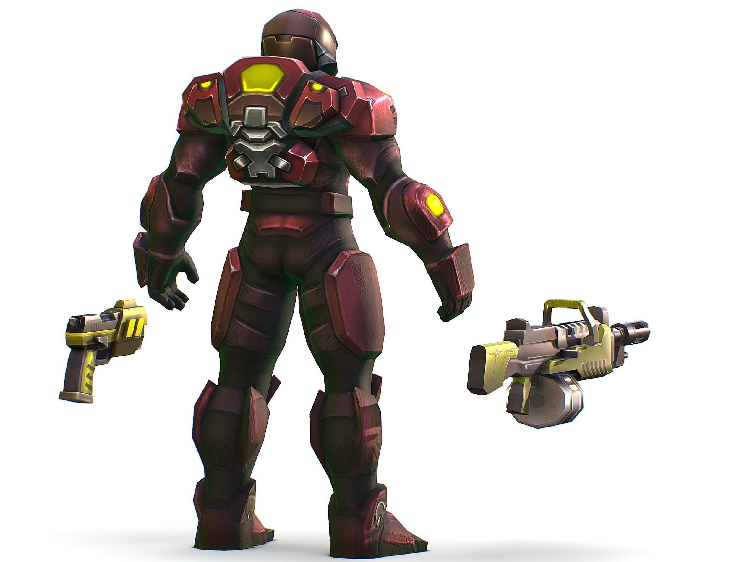 Male Cyborg Machine Gun Man with Automatic Rifle and Pistol Low-poly 3D model_11