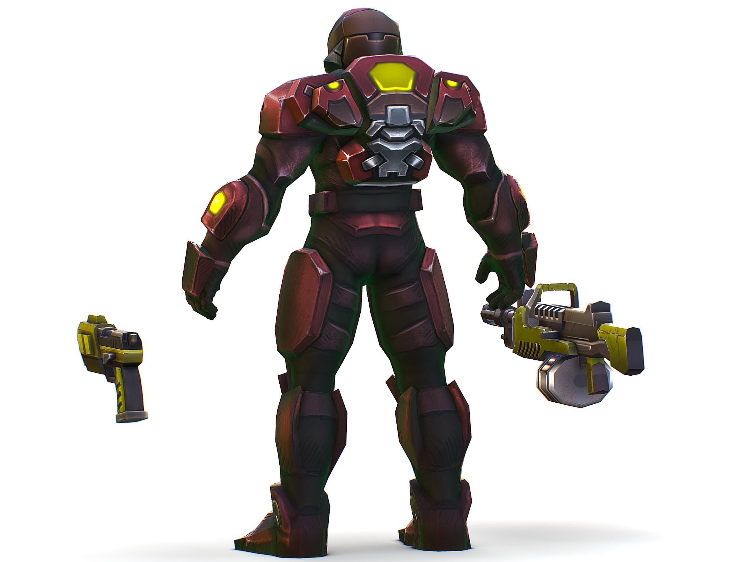 Male Cyborg Machine Gun Man with Automatic Rifle and Pistol Low-poly 3D model_14
