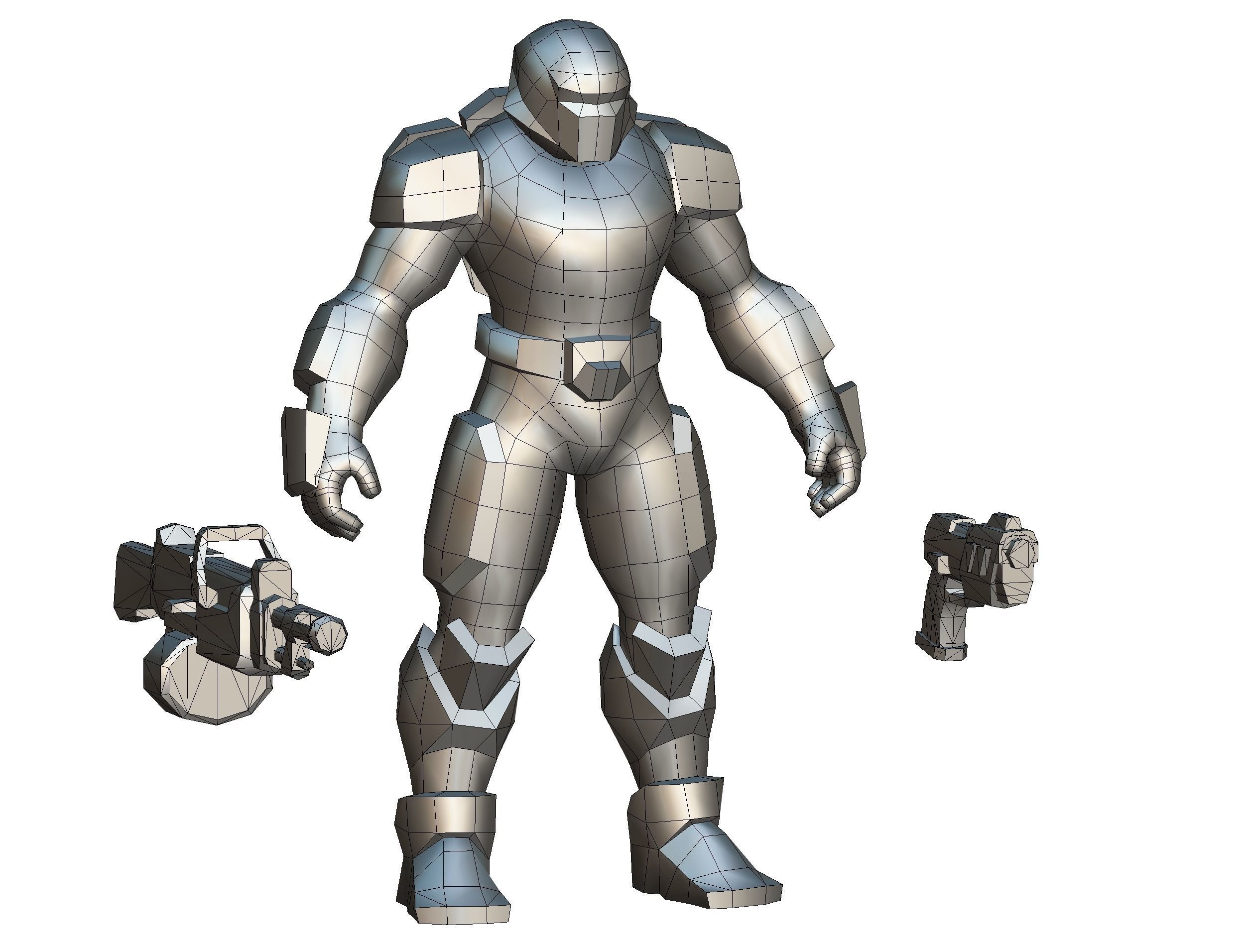 Male Cyborg Machine Gun Man with Automatic Rifle and Pistol Low-poly 3D model_64