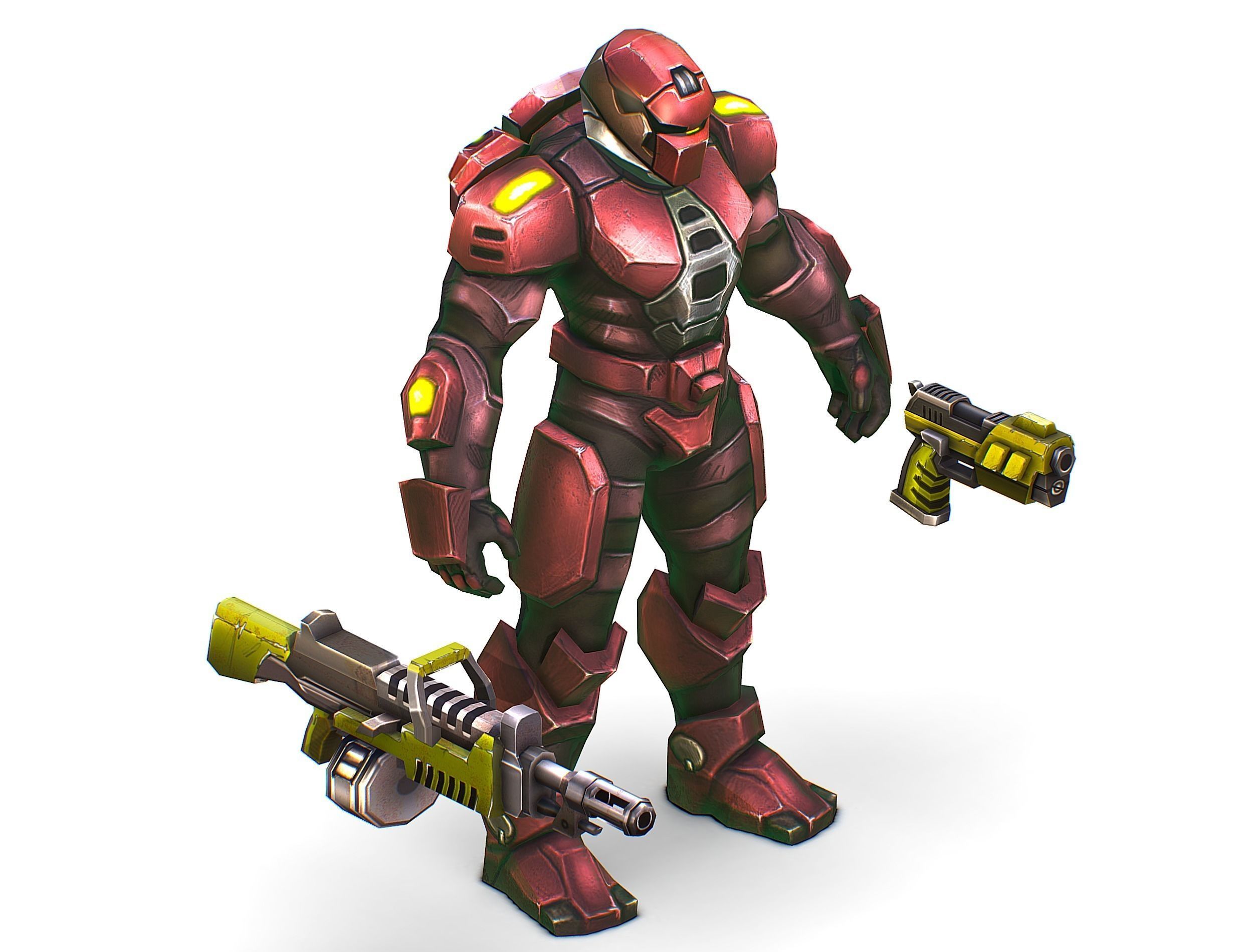 Male Cyborg Machine Gun Man with Automatic Rifle and Pistol Low-poly 3D model_38