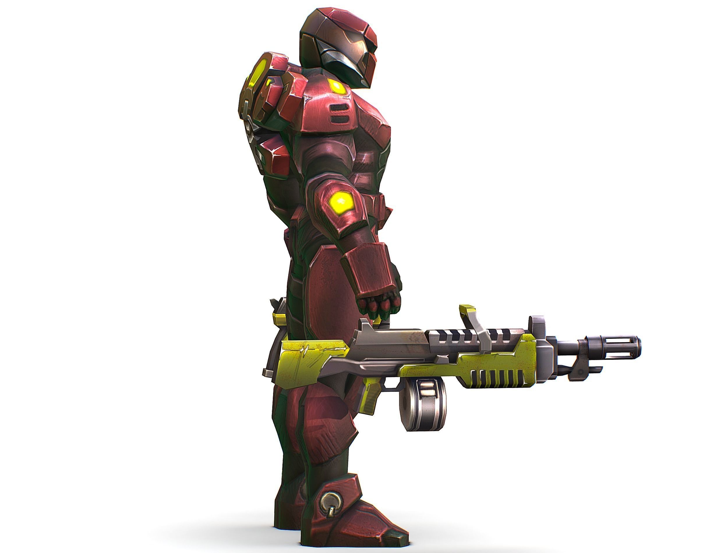 Male Cyborg Machine Gun Man with Automatic Rifle and Pistol Low-poly 3D model_7