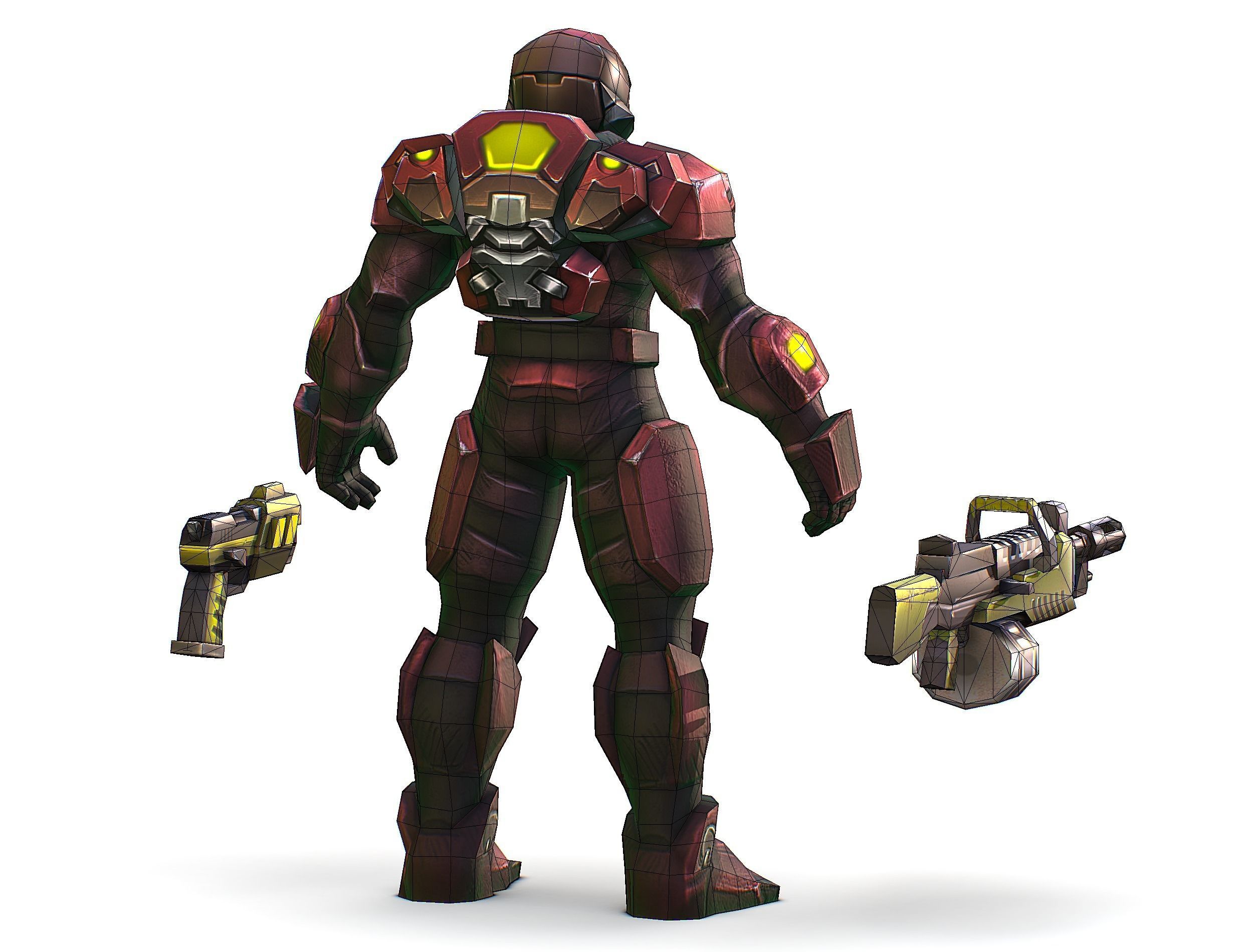 Male Cyborg Machine Gun Man with Automatic Rifle and Pistol Low-poly 3D model_65