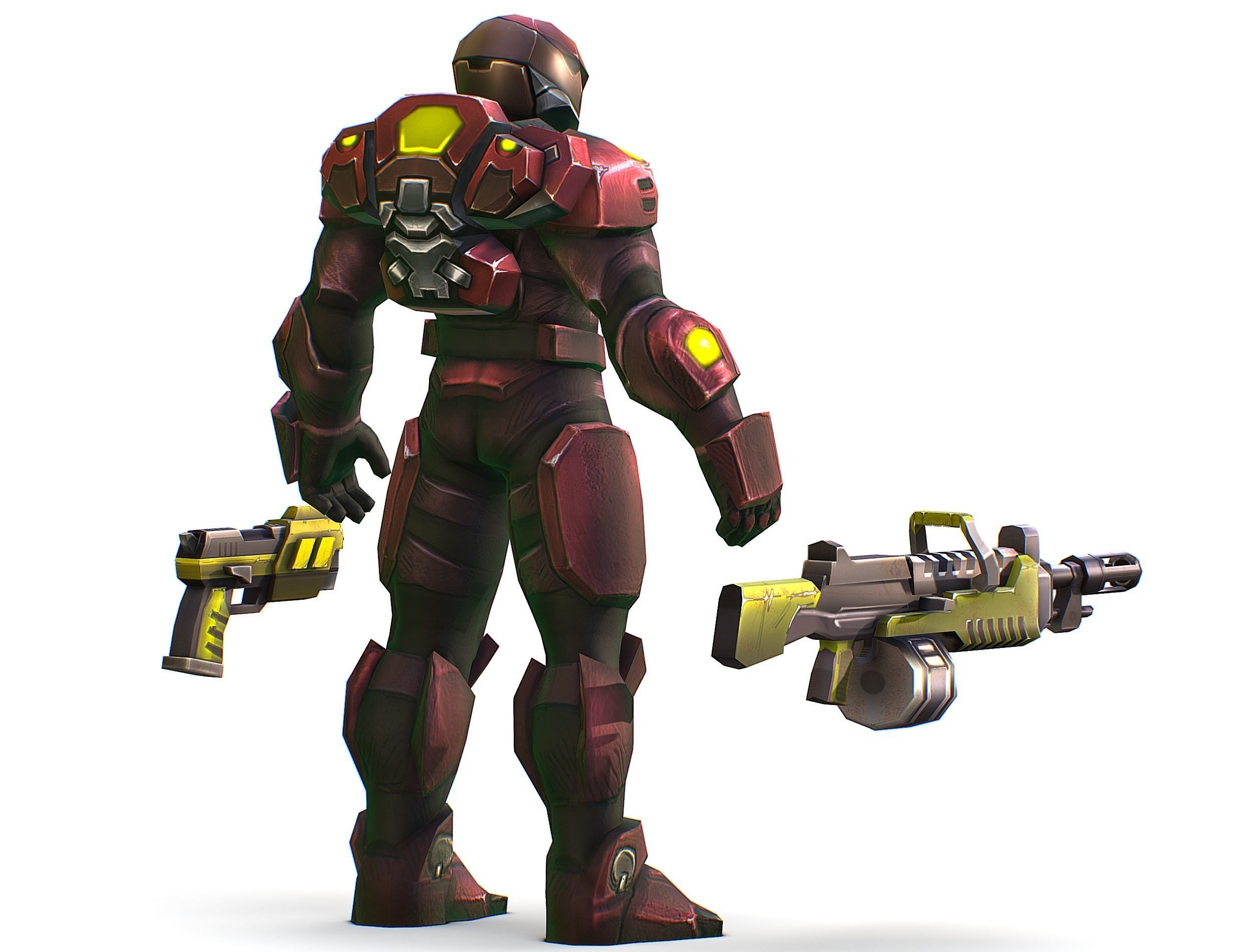 Male Cyborg Machine Gun Man with Automatic Rifle and Pistol Low-poly 3D model_10