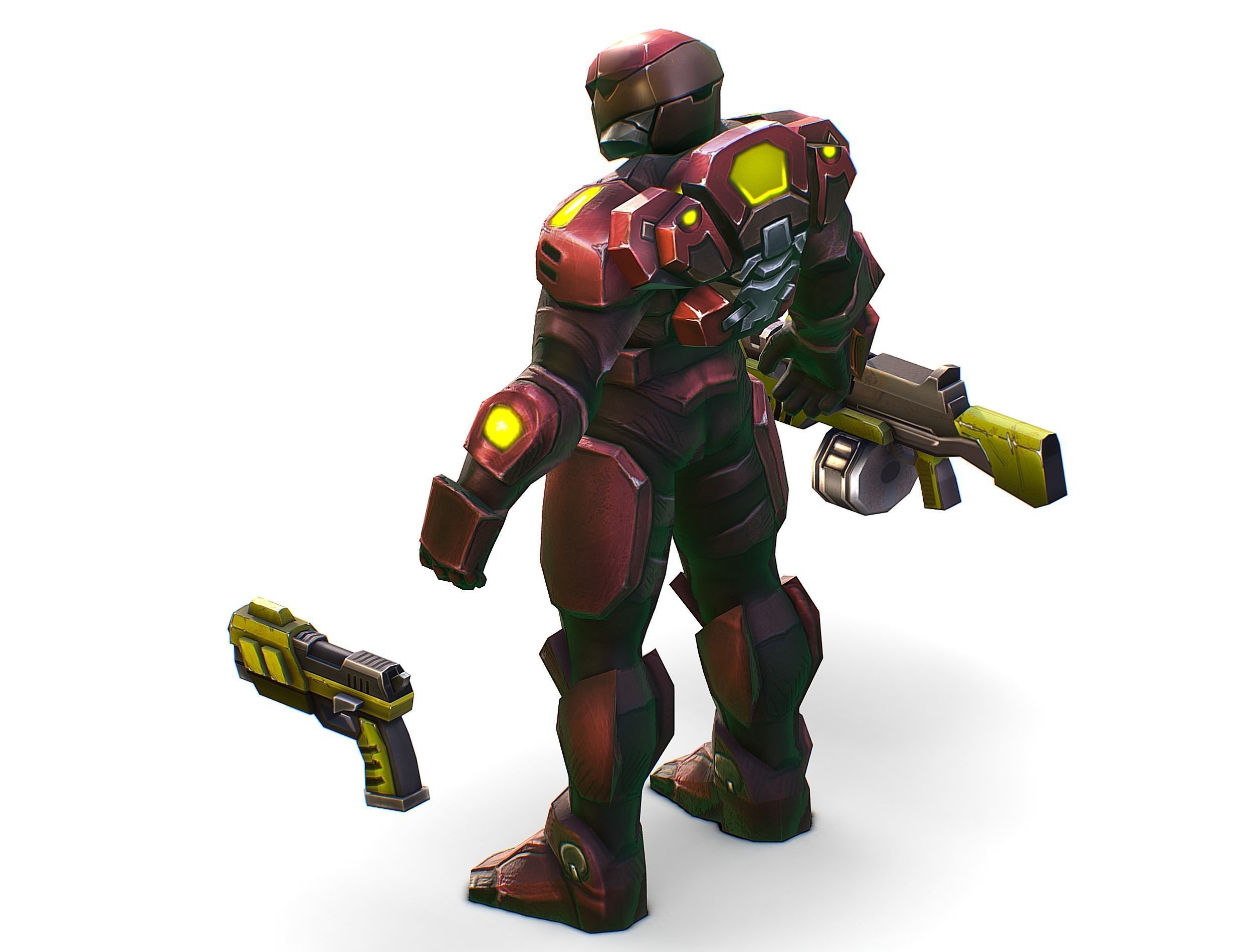 Male Cyborg Machine Gun Man with Automatic Rifle and Pistol Low-poly 3D model_37