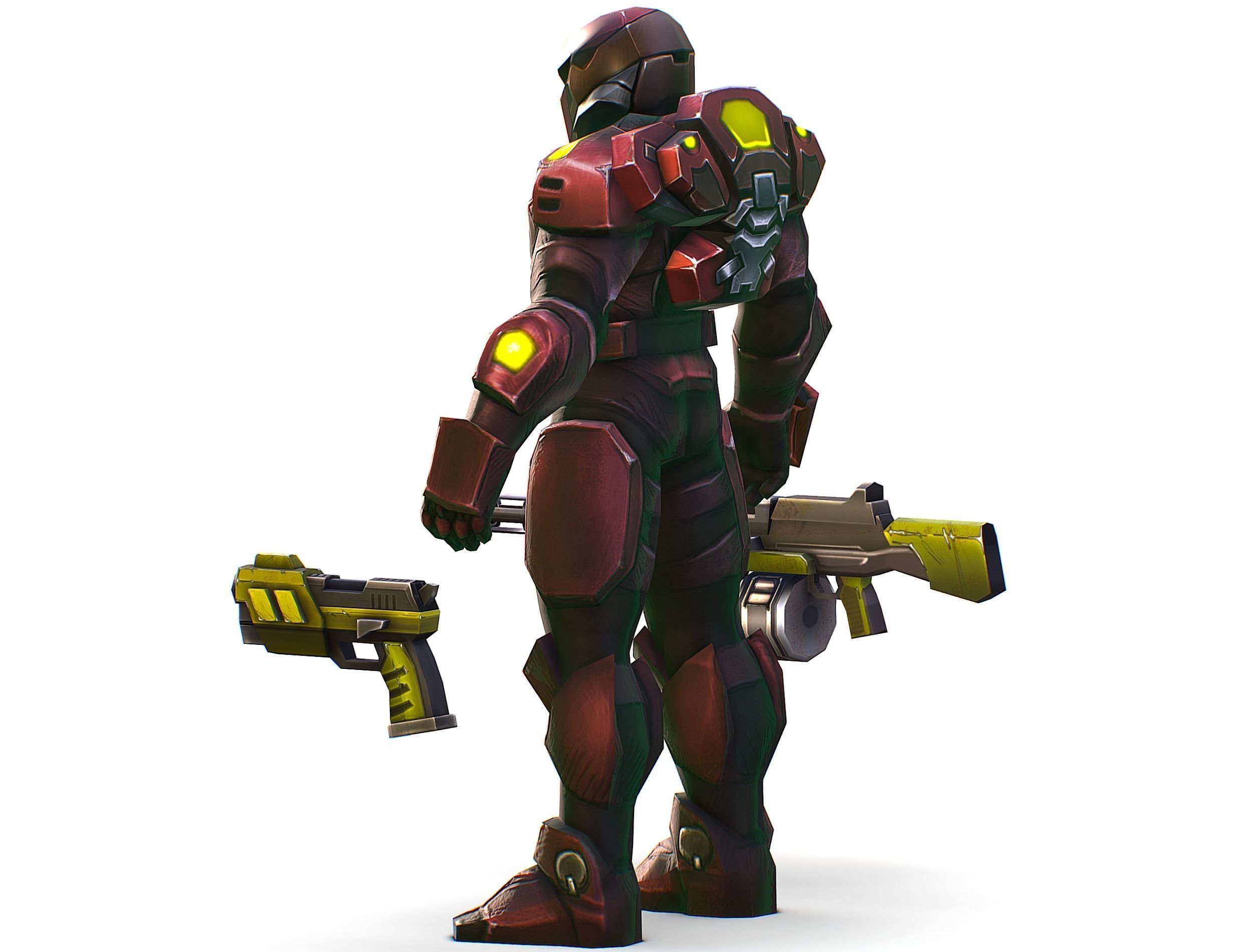 Male Cyborg Machine Gun Man with Automatic Rifle and Pistol Low-poly 3D model_16