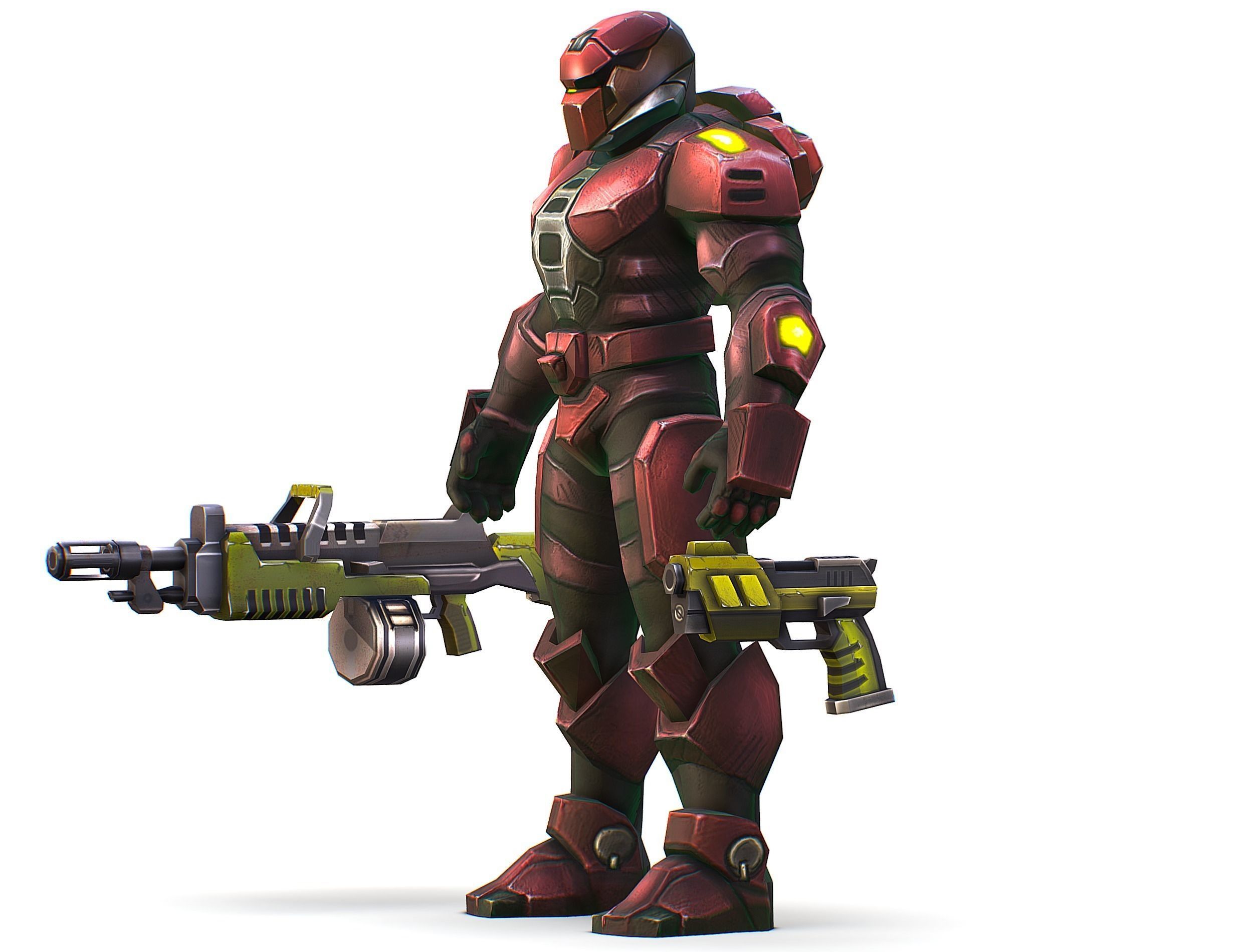 Male Cyborg Machine Gun Man with Automatic Rifle and Pistol Low-poly 3D model_20