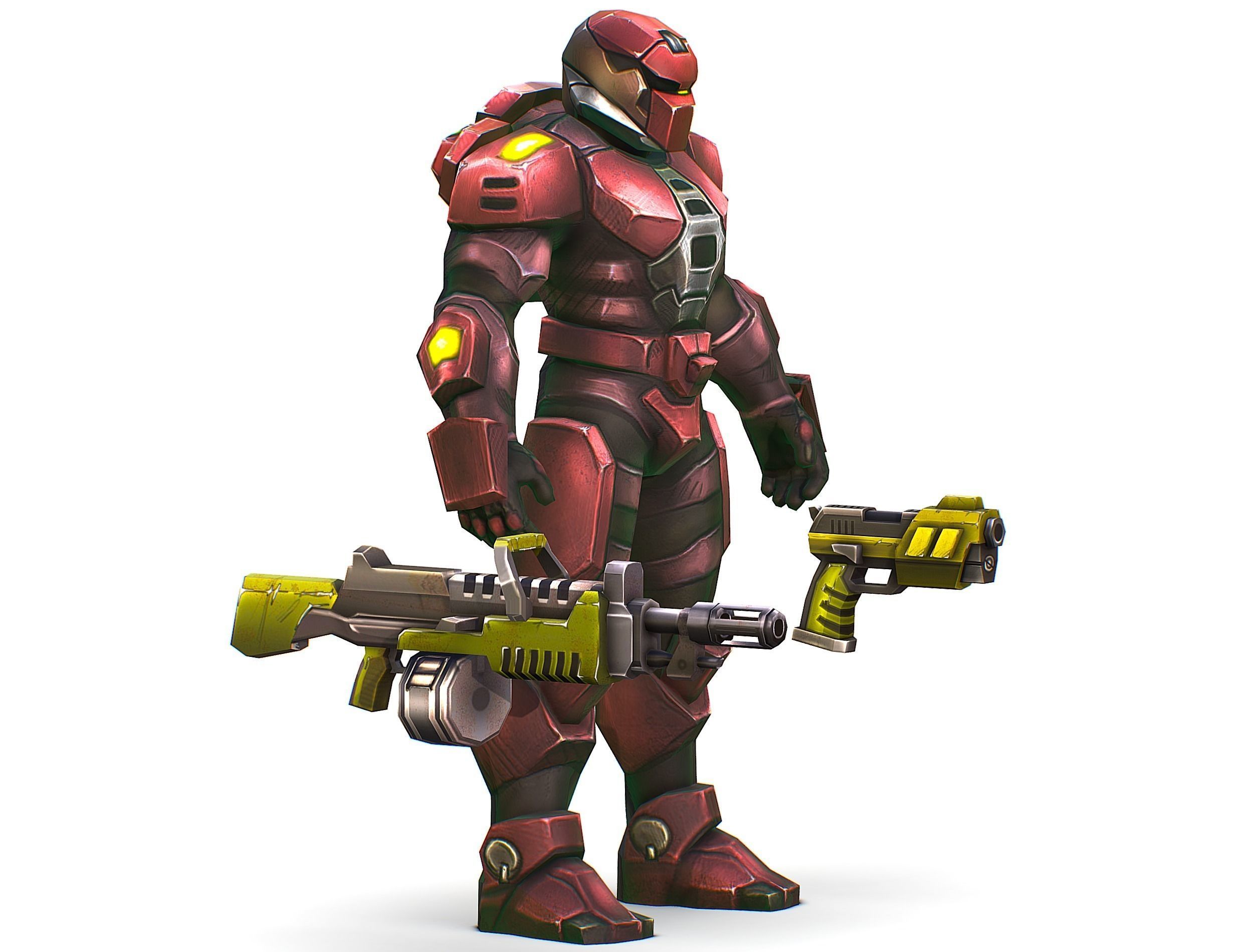 Male Cyborg Machine Gun Man with Automatic Rifle and Pistol Low-poly 3D model_3