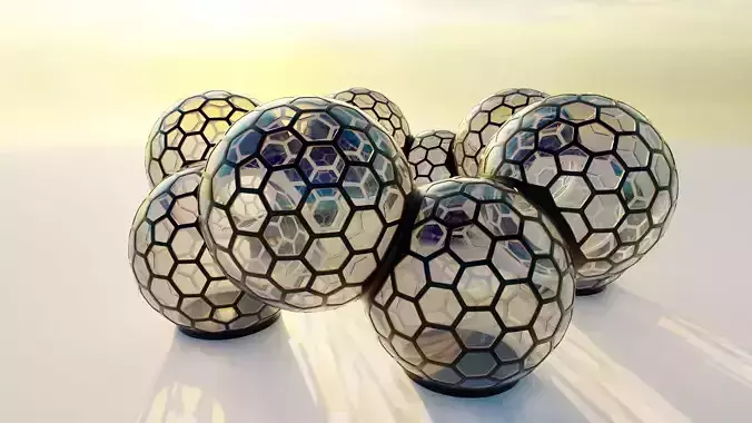 9 fused glass hexagon sci fi spherical domes