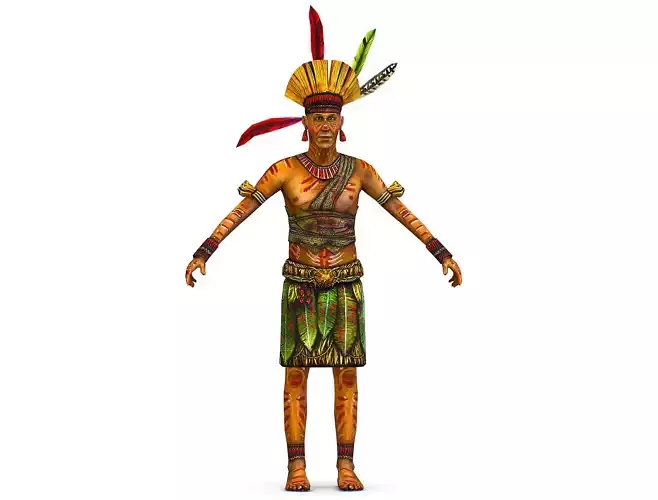 Man Chieftain Mayan Aboriginal Clothing Feathers Leaves Indians  Low-poly 3D model
