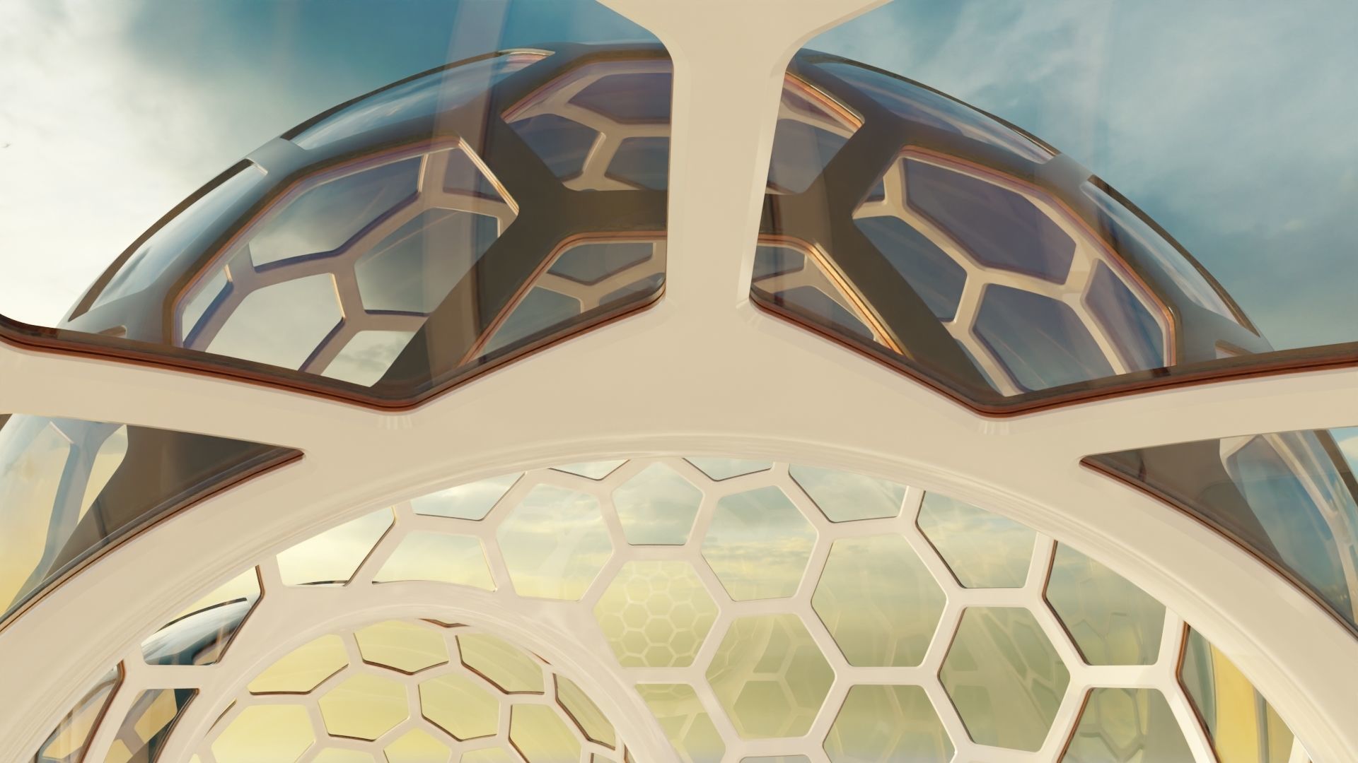 3 fused glass hexagon sci fi spherical domes 3D model 3D model_5