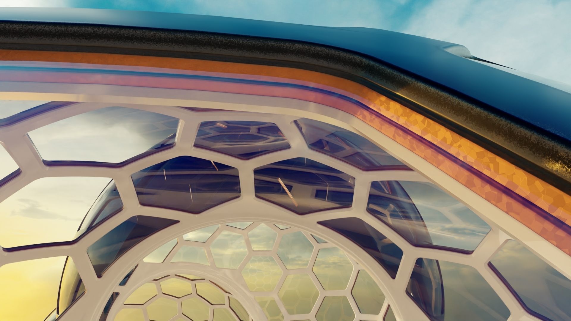 3 fused glass hexagon sci fi spherical domes 3D model 3D model_3