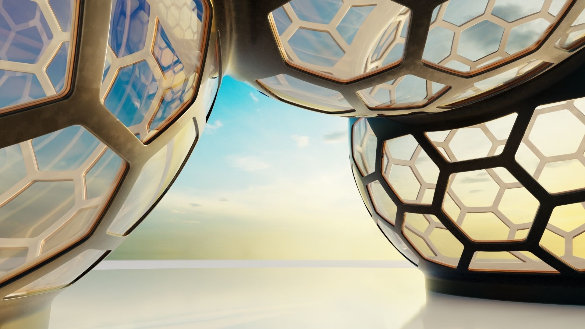 3 fused glass hexagon sci fi spherical domes 3D model 3D model_1