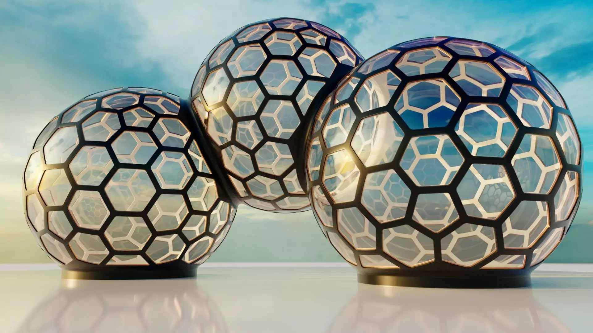 3 fused glass hexagon sci fi spherical domes 3D model 3D model_0