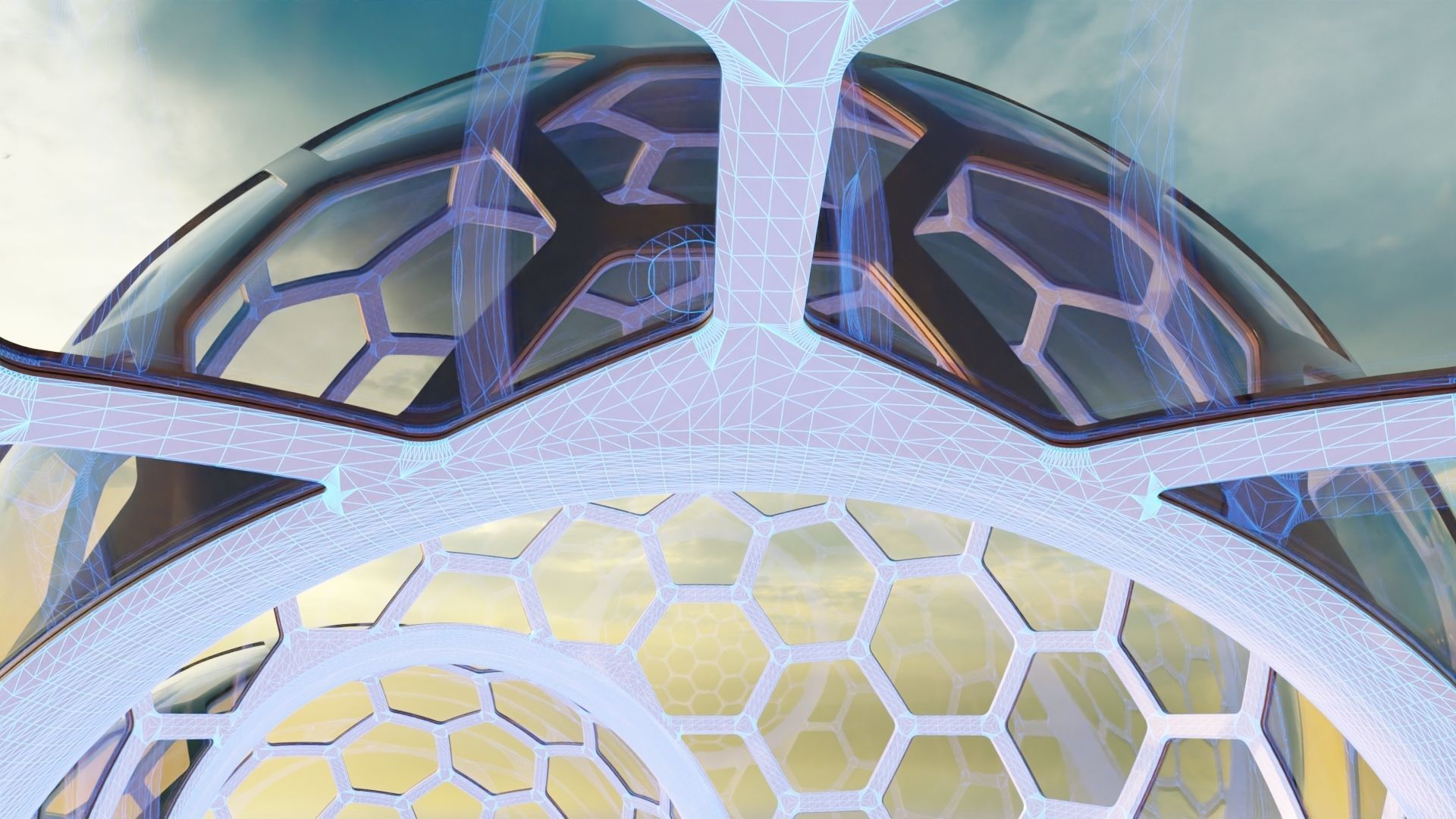 3 fused glass hexagon sci fi spherical domes 3D model 3D model_8