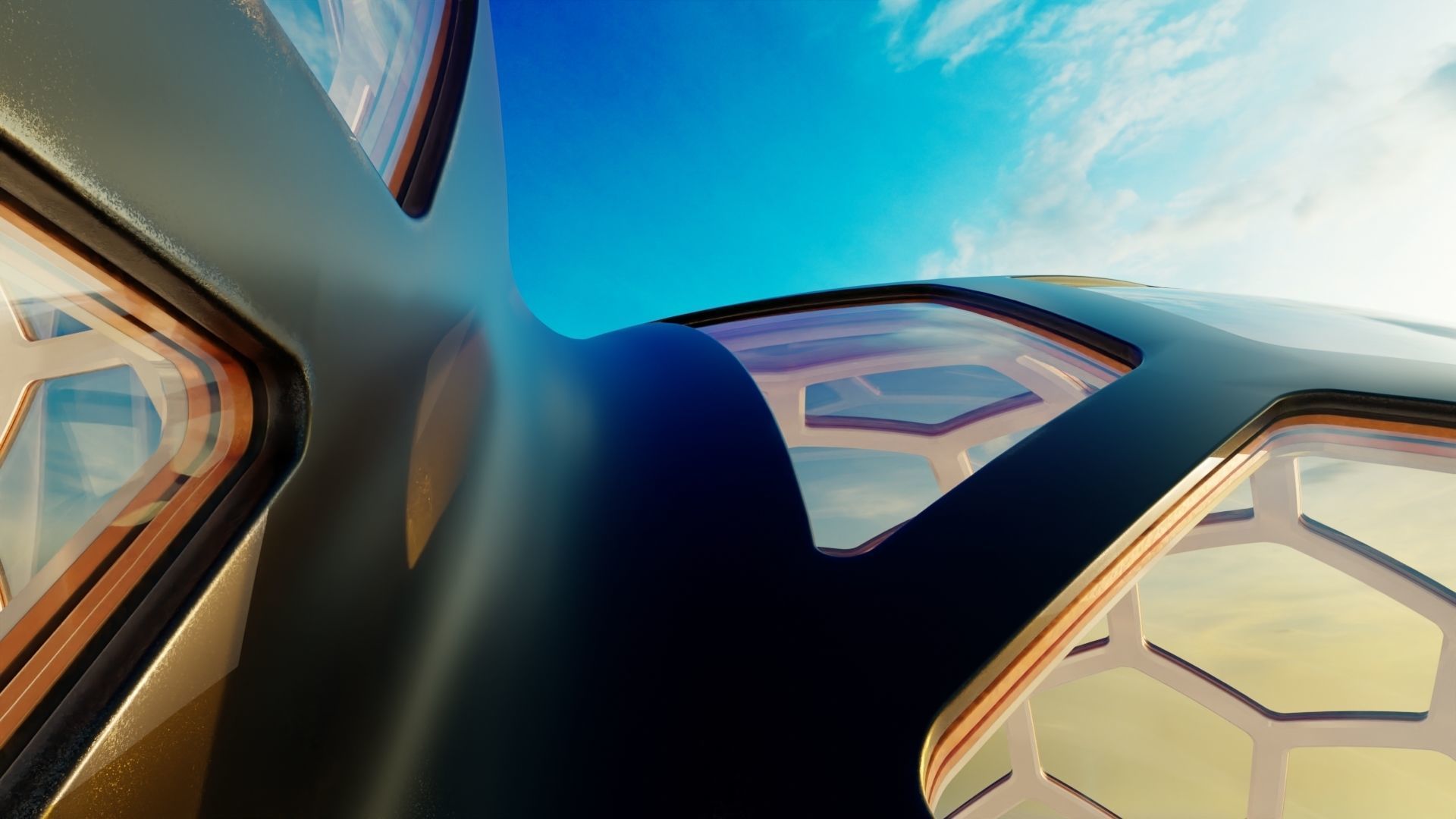 3 fused glass hexagon sci fi spherical domes 3D model 3D model_4