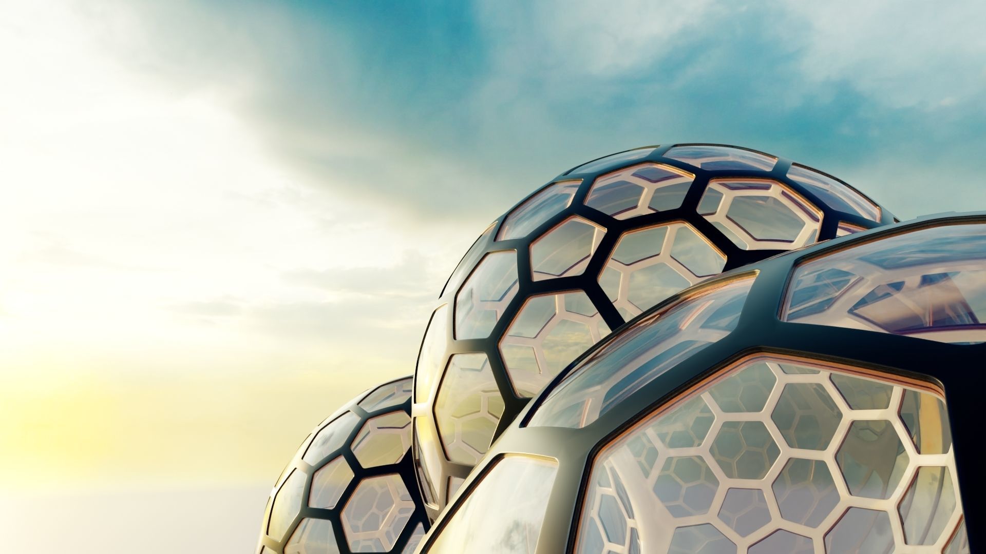 3 fused glass hexagon sci fi spherical domes 3D model 3D model_2