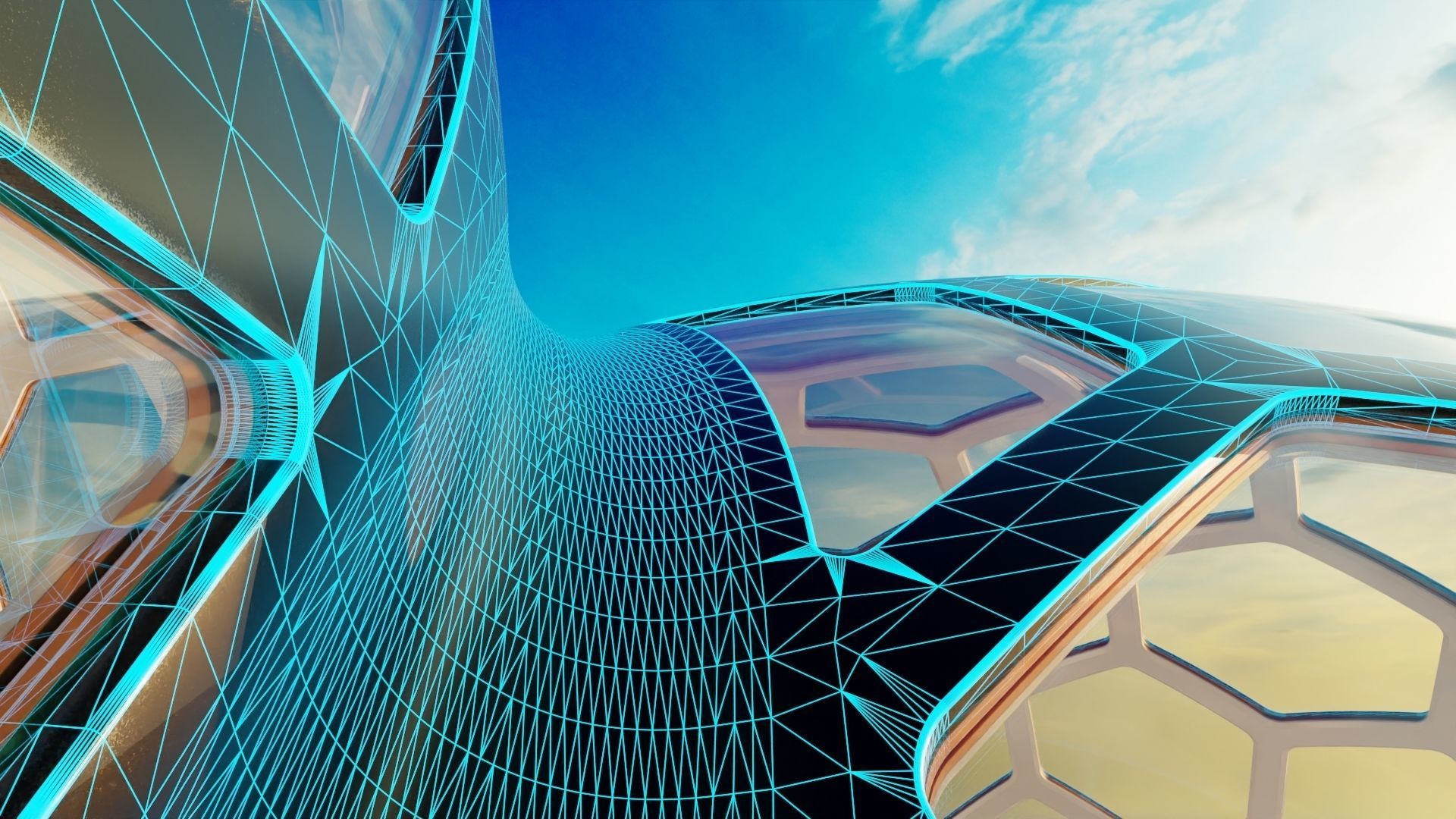 3 fused glass hexagon sci fi spherical domes 3D model 3D model_7