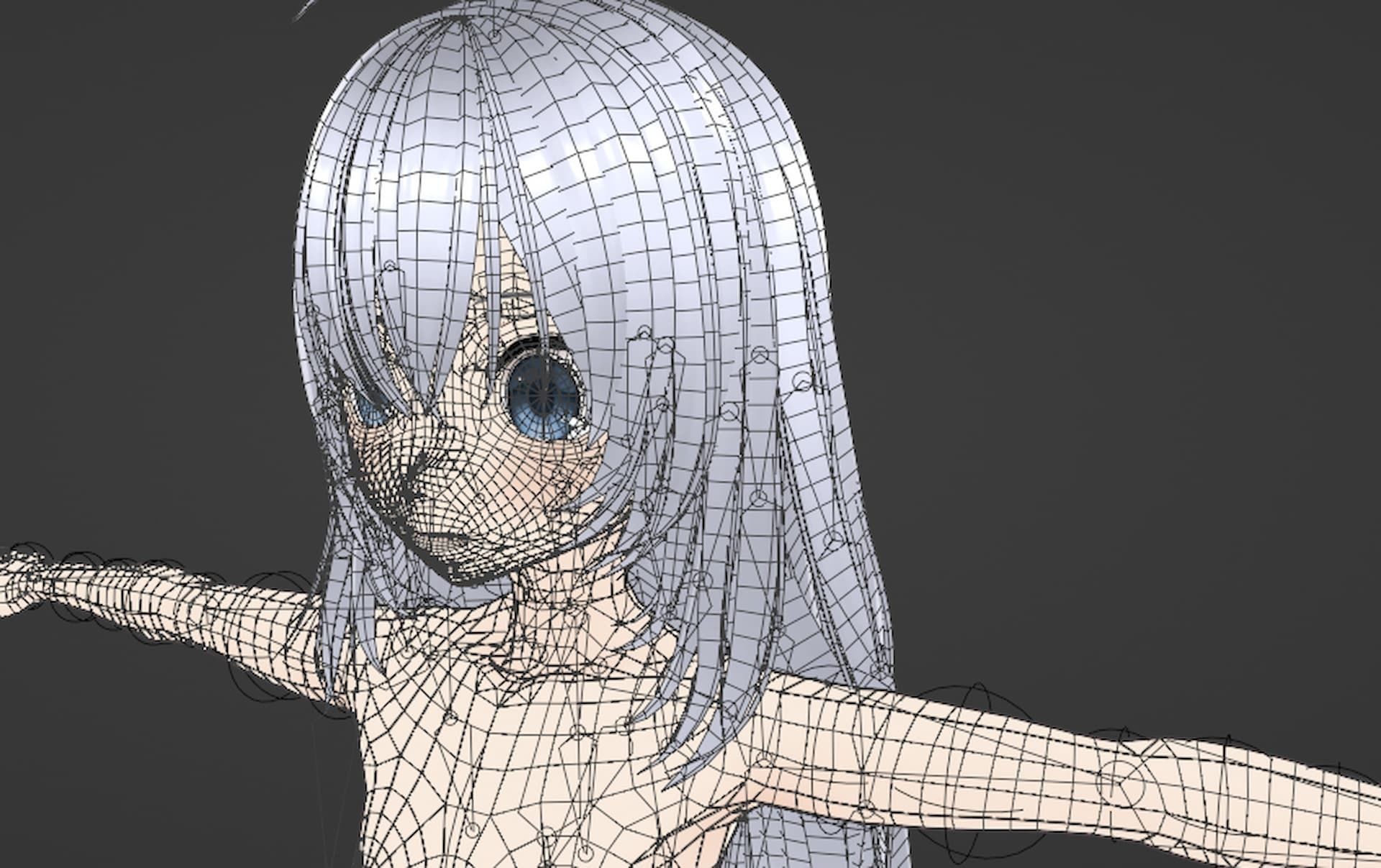 T pose rigged model - Chino Kafu anime girl 3D model Low-poly 3D model_1