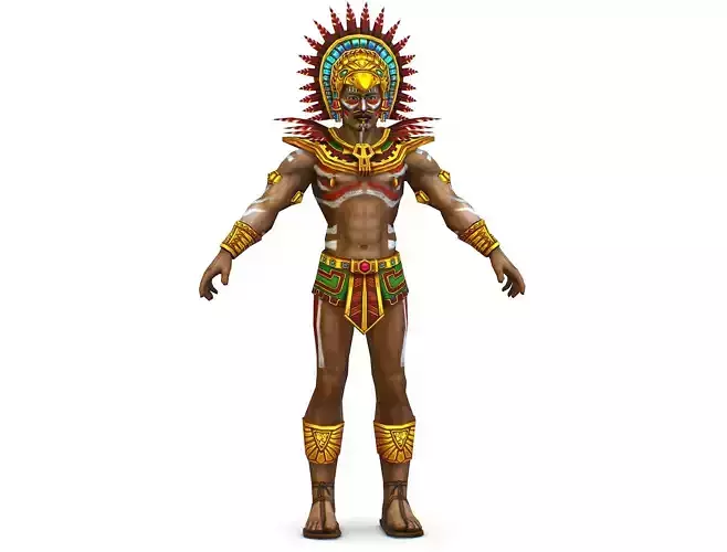 Native American Male Aboriginal Mayan Indians Feathers Chieftain Low-poly 3D model