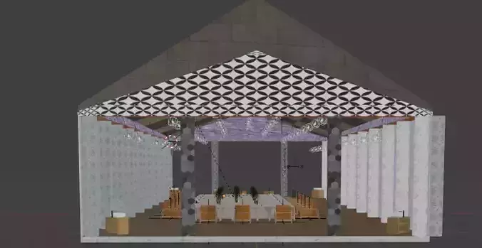 Elegant garden pavilion with furniture food and PBR textures 