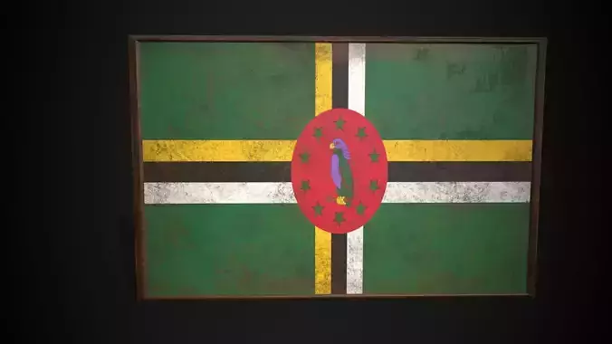 Old Picture Frame With Dominica Flag - Game Ready PBR Low-poly 3D model