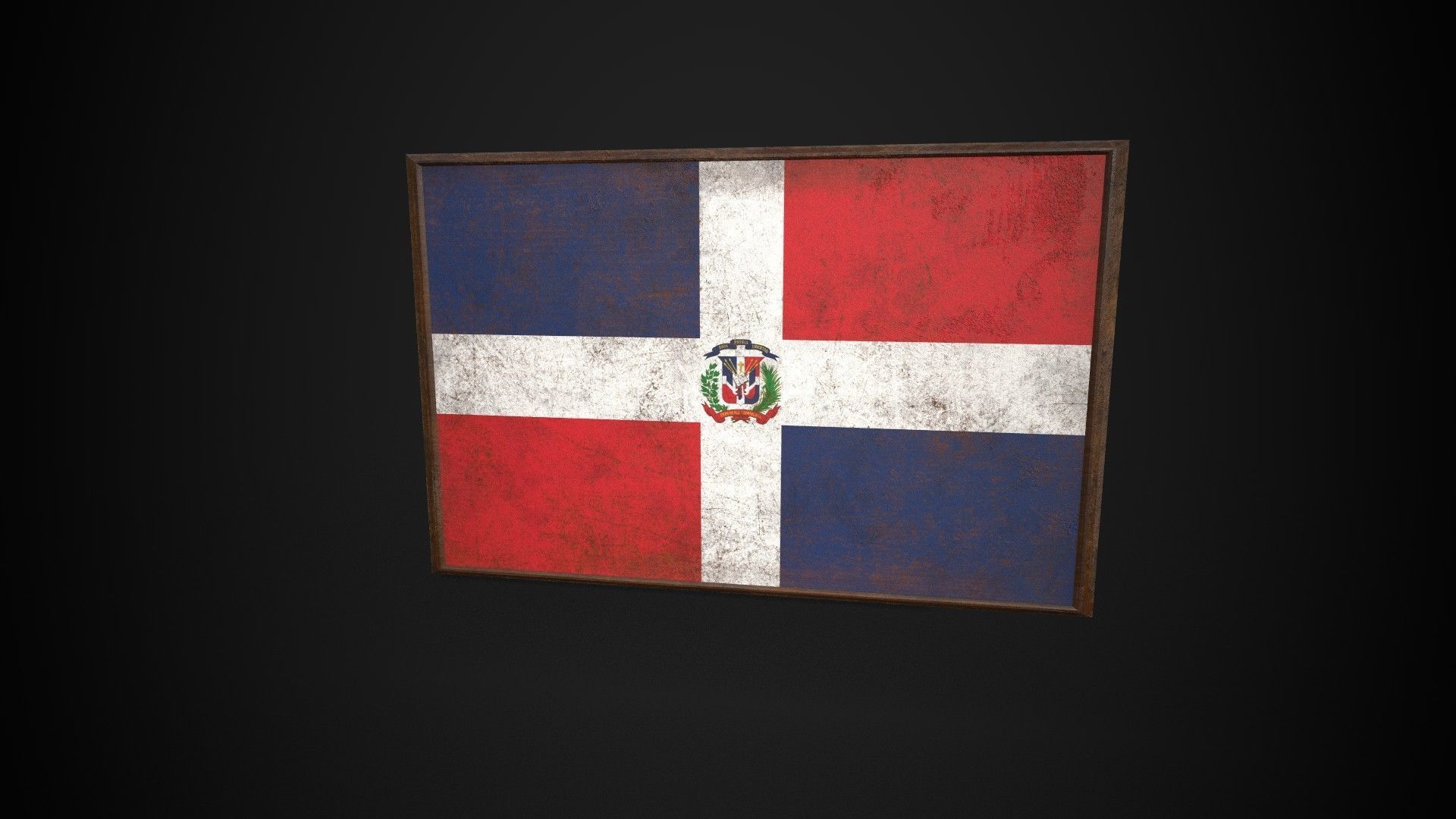 Old Picture Frame With Dominican Republic Flag - Game Ready PBR Low-poly 3D model_3