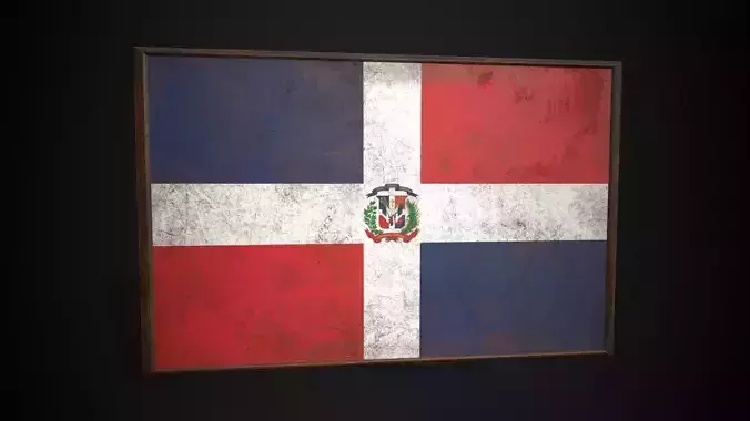 Old Picture Frame With Dominican Republic Flag - Game Ready PBR