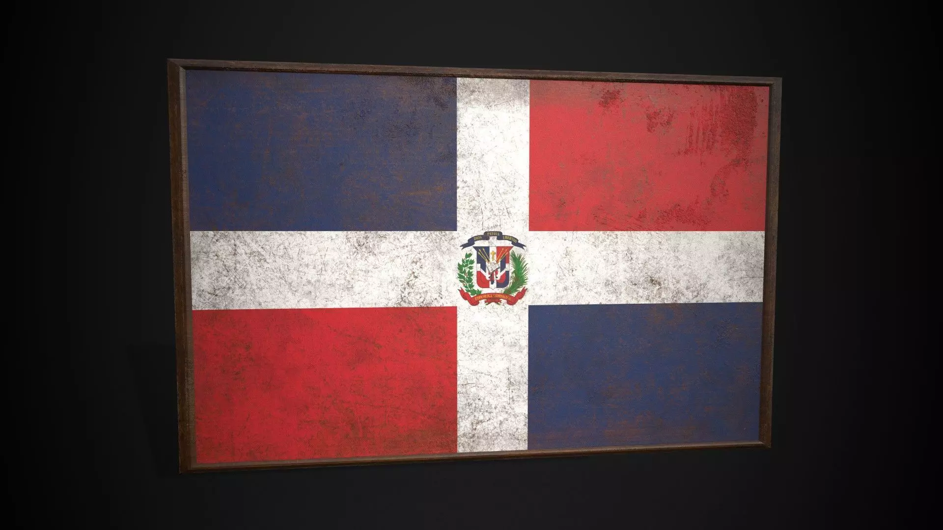 Old Picture Frame With Dominican Republic Flag - Game Ready PBR Low-poly 3D model_0