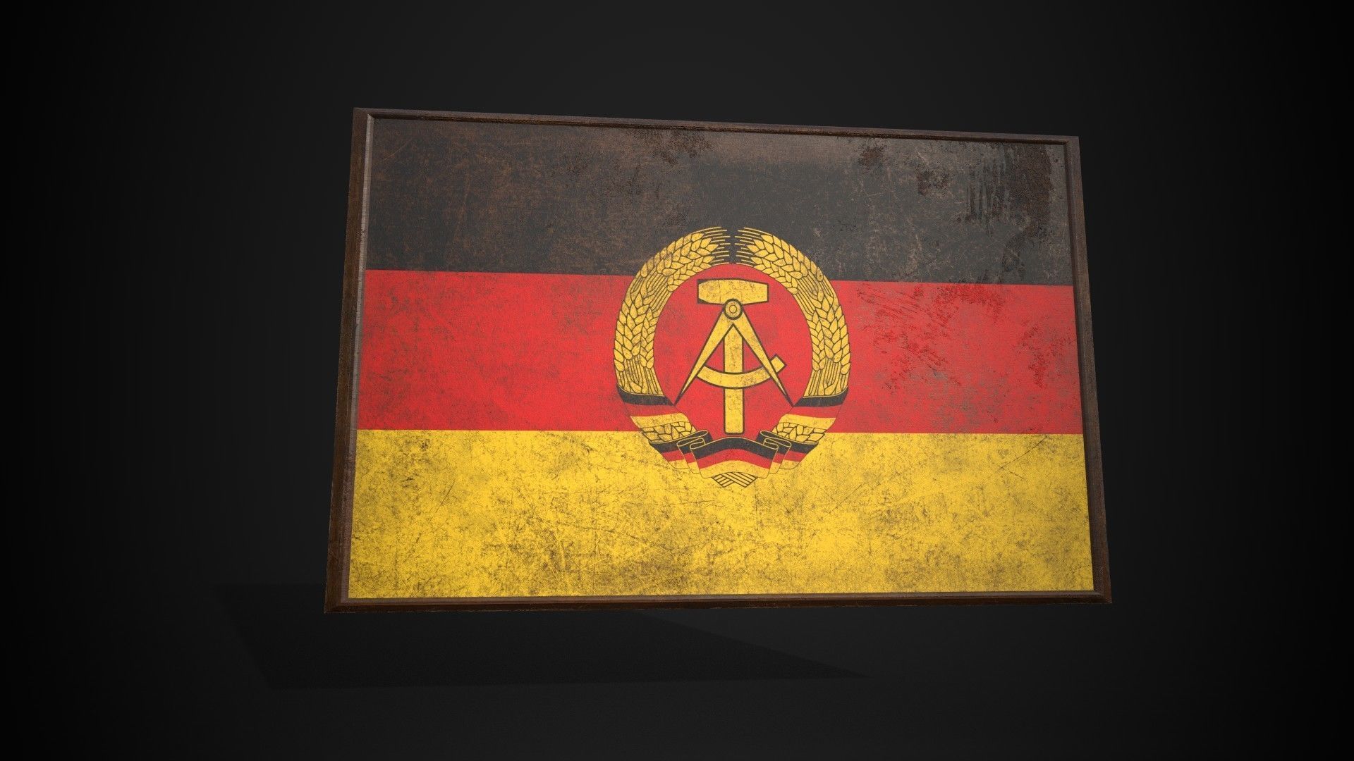 Old Picture Frame With East Germany Flag - Game Ready PBR Low-poly 3D model_1