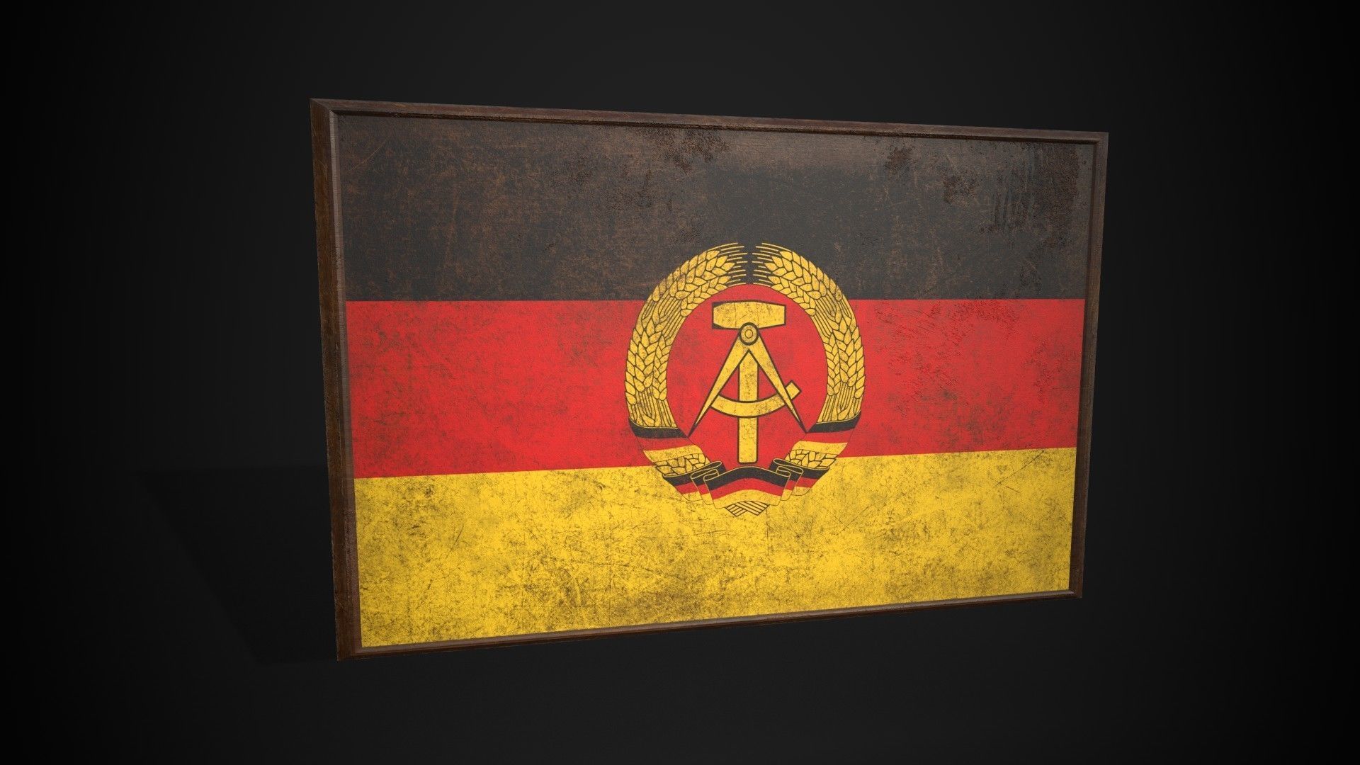 Old Picture Frame With East Germany Flag - Game Ready PBR Low-poly 3D model_4