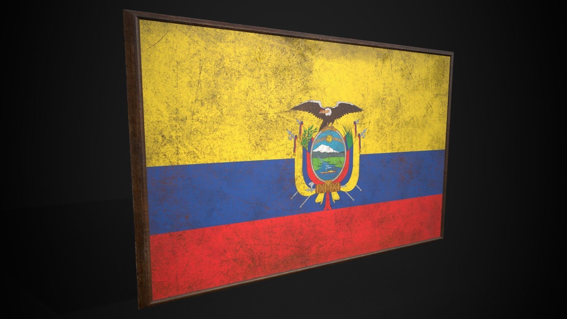 Old Picture Frame With Ecuador Flag - Game Ready PBR Low-poly 3D model_2