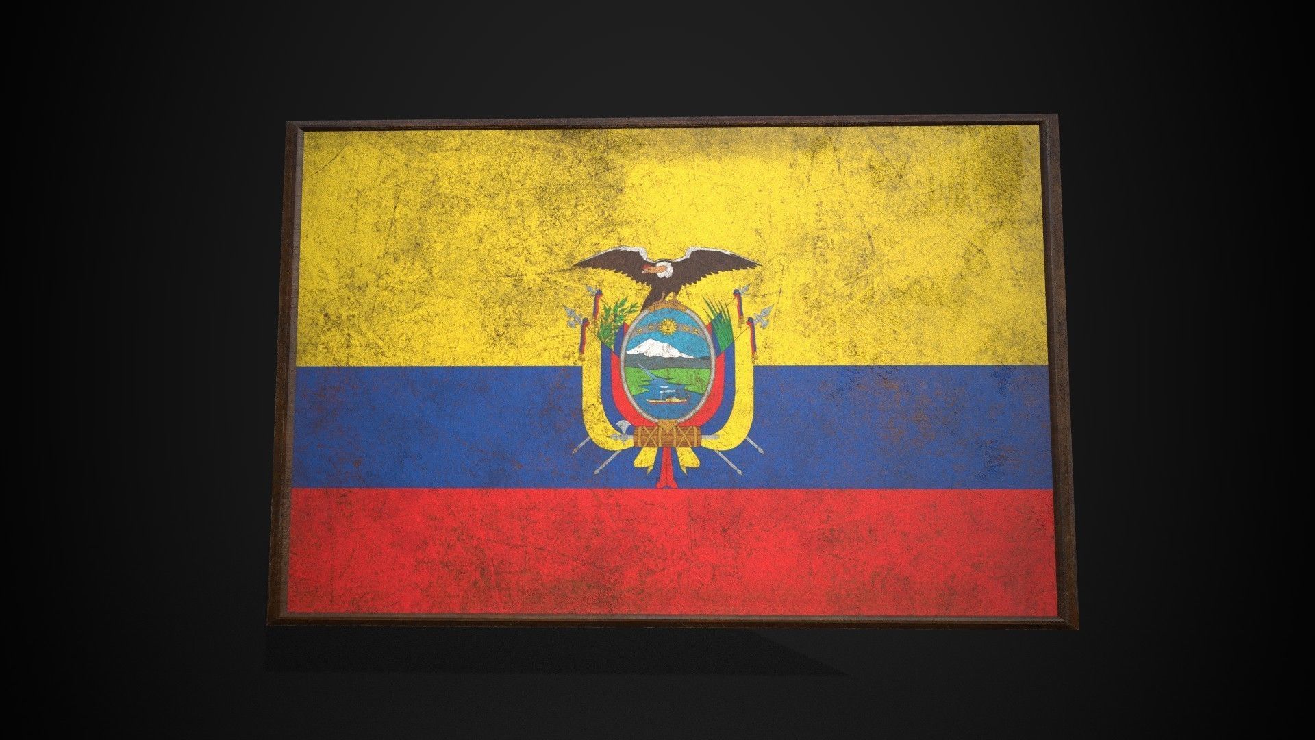 Old Picture Frame With Ecuador Flag - Game Ready PBR Low-poly 3D model_1