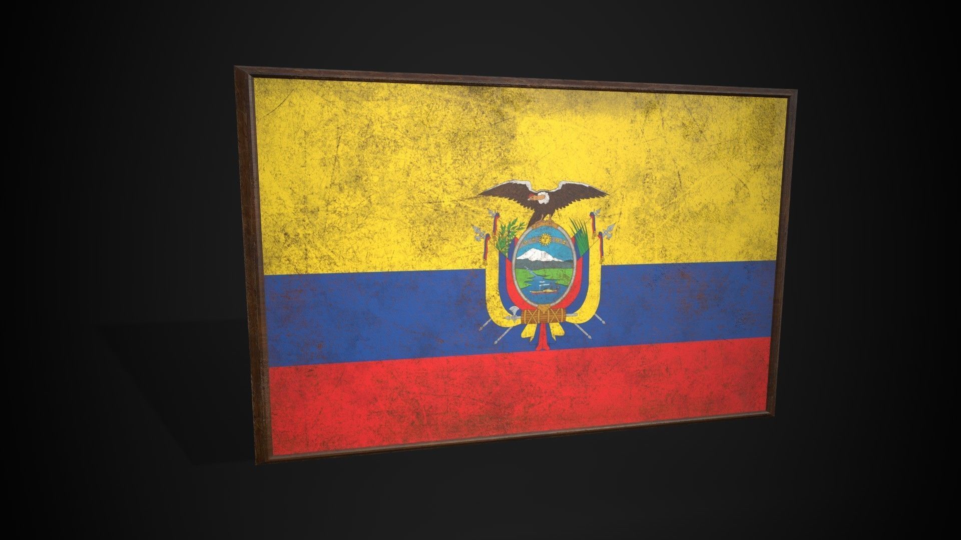 Old Picture Frame With Ecuador Flag - Game Ready PBR Low-poly 3D model_4