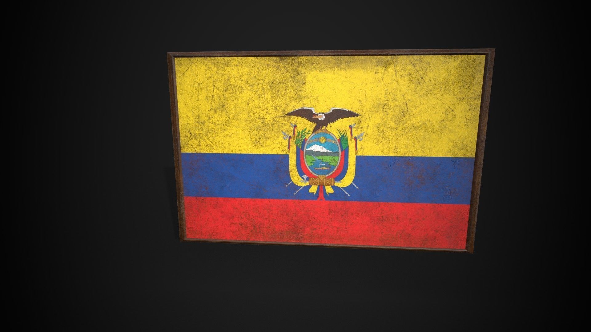 Old Picture Frame With Ecuador Flag - Game Ready PBR Low-poly 3D model_3