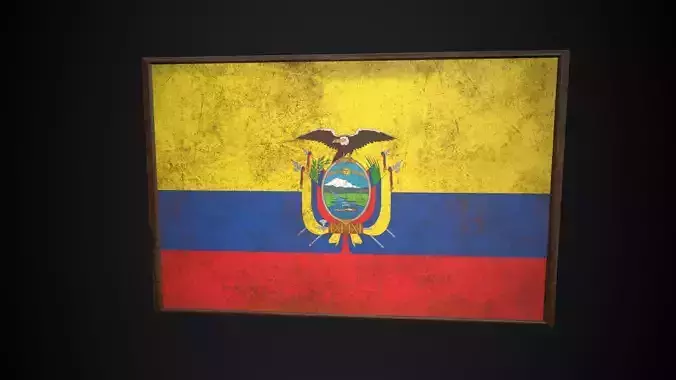 Old Picture Frame With Ecuador Flag - Game Ready PBR Low-poly 3D model
