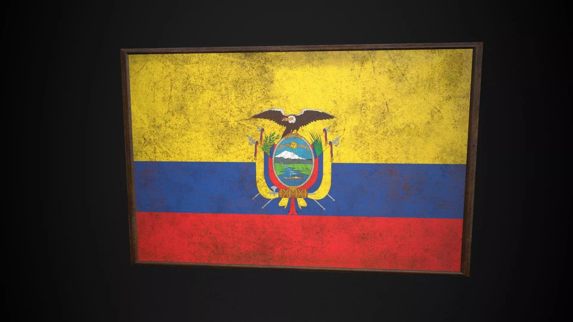 Old Picture Frame With Ecuador Flag - Game Ready PBR Low-poly 3D model_0