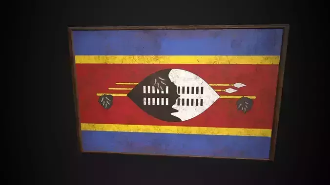 Old Picture Frame With Eswatini Flag - Game Ready PBR