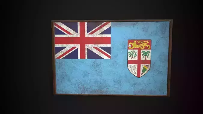 Old Picture Frame With Fiji Flag - Game Ready PBR Low-poly 3D model