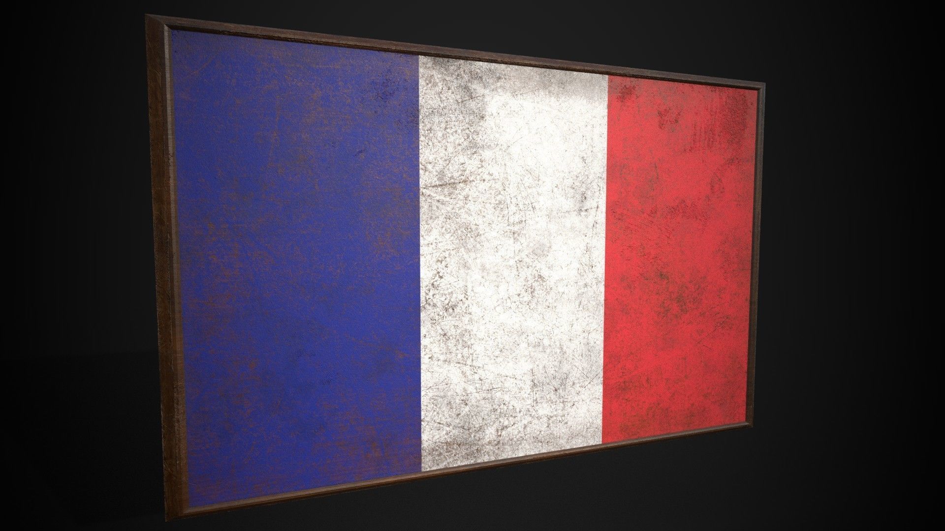 Old Picture Frame With France Flag - Game Ready PBR Low-poly 3D model_1