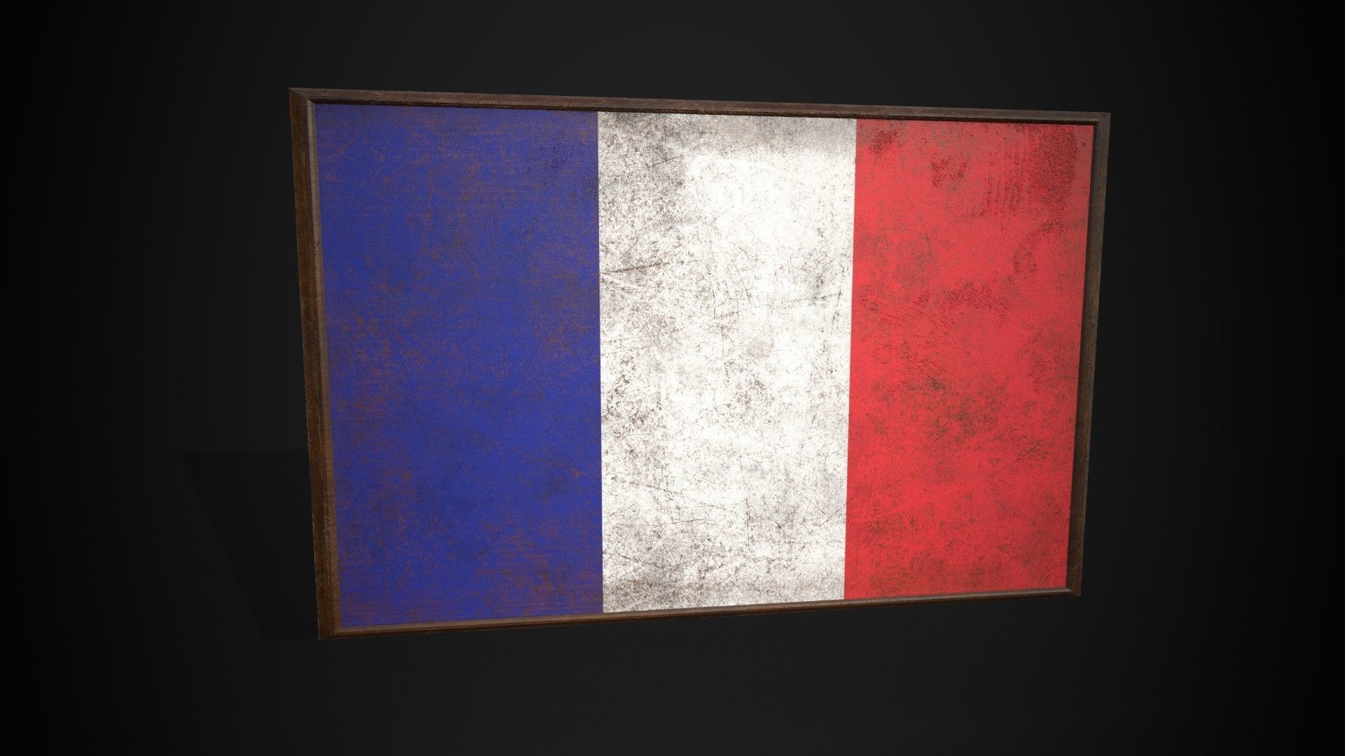 Old Picture Frame With France Flag - Game Ready PBR Low-poly 3D model_4