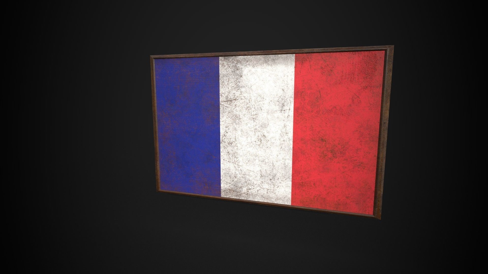 Old Picture Frame With France Flag - Game Ready PBR Low-poly 3D model_3