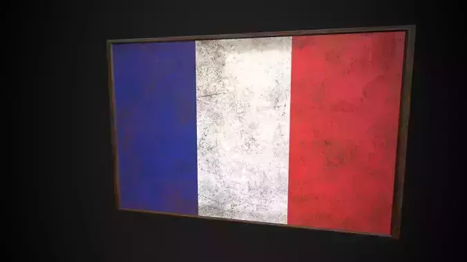 Old Picture Frame With France Flag - Game Ready PBR