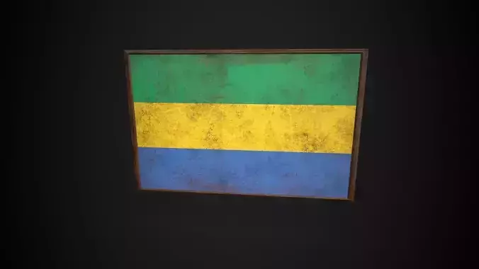 Old Picture Frame With Gabon Flag - Game Ready PBR Low-poly 3D model