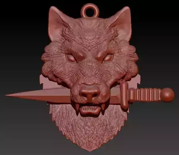 Angry Wolf With Sword Pendant Necklace Jewelry 