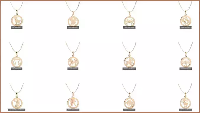 12 Zodiac Astro Horoscope Plain Gold Pendant Necklace 3D Model Collection