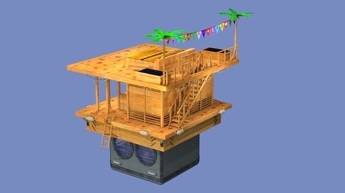 Water Exclusive Floating House 2 3D Model Low-poly 3D model